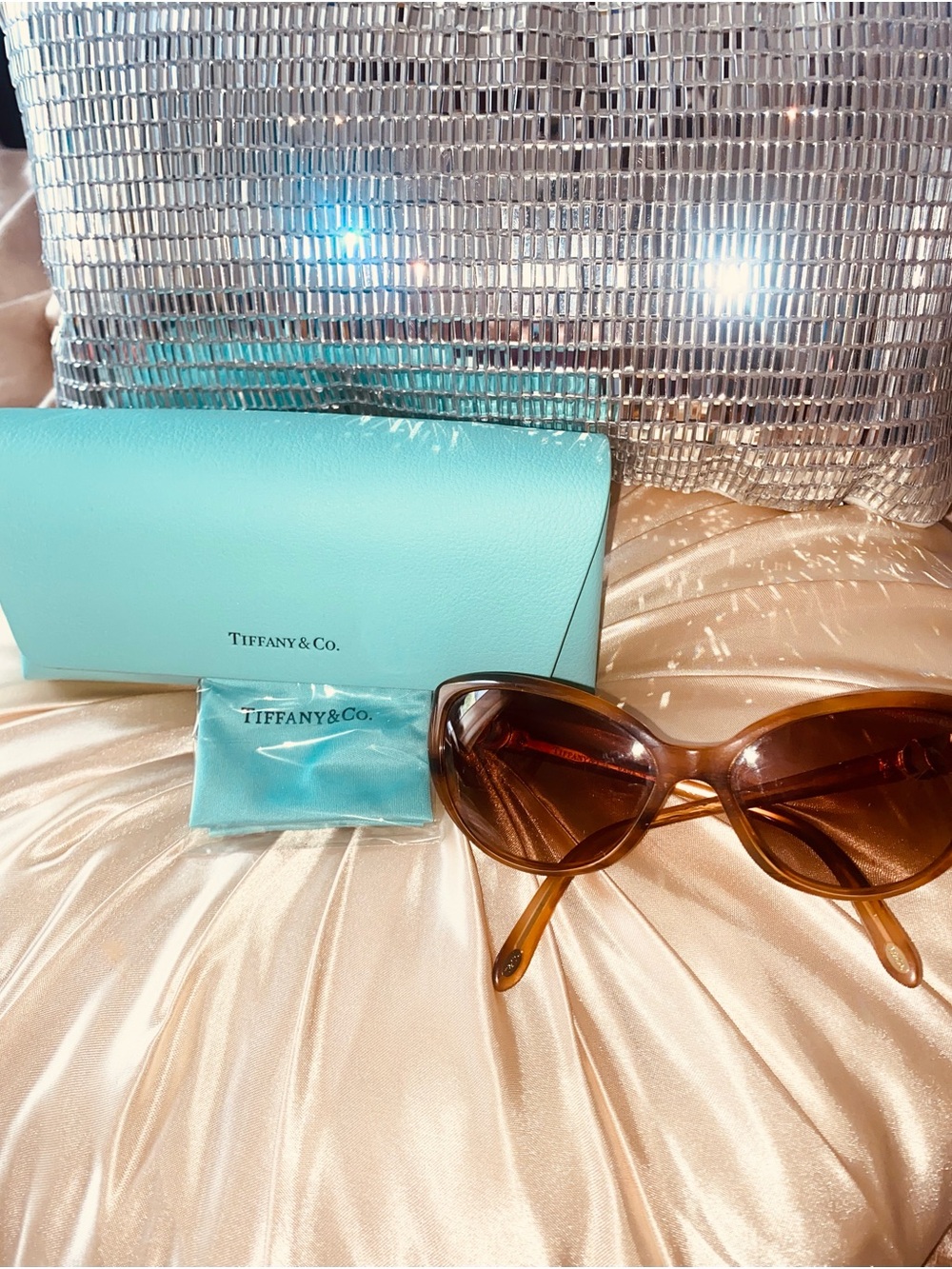 Tiffany & Co. Brown Cat-Eye Sunglasses with Tiffany Blue Case and Pouch